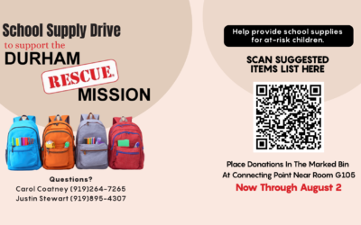 School Supplies & Book Bag Collection for Durham Rescue Mission